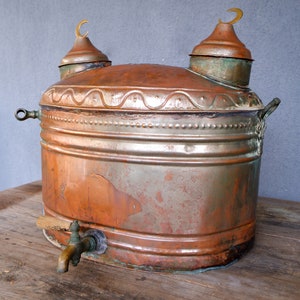 Vintage Samovar, Copper Turkish Tea Boiler, container with tap, Tiffin, Vintage Copper Tea Holder with Tap, Vintage copper reservoir 1940s