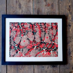 Arte su carta marmorizzata, Ebru sanat Art, Tulip Ebru Art, Marmorizzazione, Dipinto originale, Cornice in legno vintage