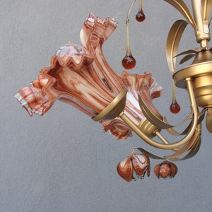 Murano Bouquet Lamp, Glass Floral Lamp, Caramel Brown Brass chandelier, Ceiling Light, Chandelier Lamp, Vintage Handmade Glass Lamp 1960s image 8