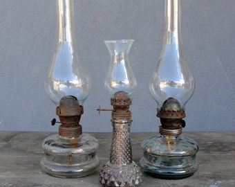 Glass Oil Lamp, Vintage Oil Lamp, Glass and Brass Gas lamp, Vintage Lighting, Lamp 1940s - 1950s