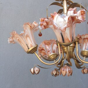 Murano Bouquet Lamp, Glass Floral Lamp, Caramel Brown Brass chandelier, Ceiling Light, Chandelier Lamp, Vintage Handmade Glass Lamp 1960s image 10