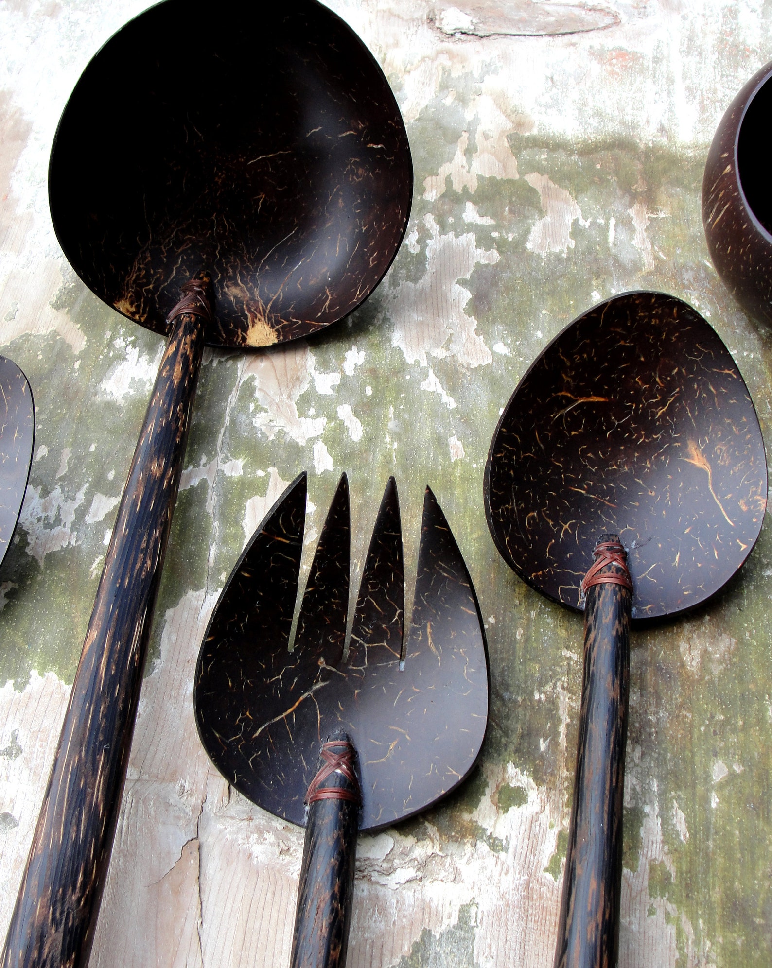 Vintage Wooden Serving Utensils Coconut Wood Spoons and Fork Etsy