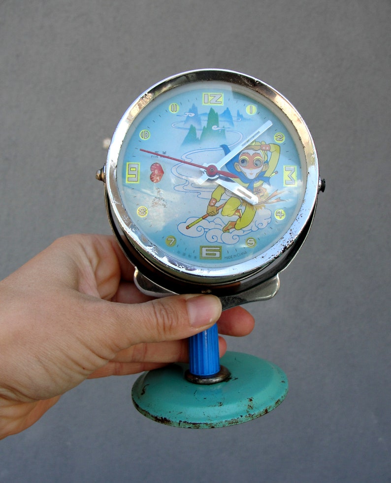 Vintage MCM Owl Cat Monkey Alarm Clock China Clock Wind up Etsy