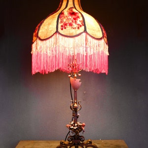 Vintage Wrought Iron Floor Lamp: Embroidered Fringe Lampshade, Bohemian Decor