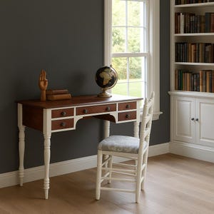 Vintage Writing Desk with Chair, Country French Farmhouse, Cherry Wood Writing Desk Vintage Furniture, Cottage Style 1930s