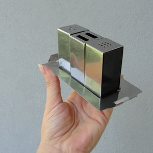 Carl Auböck III Amboss Austria Salt Pepper Toothpick Holder: 1960s Stainless Steel Bakelite