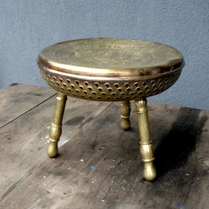 Vintage Brass Turkish bath stool, Turkish Hamam Stool, Tooled Brass 1930s Bohemian Stool