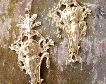 Bronze Wall Hooks, Ornate Brass Floral Bouquet Coat Hook set, Bronze Decor, Bronze Decor, European, Cast Bronze, 1950s