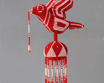 Vintage Beaded Bird Home Protection, Masallah Turkish Rare Beadwork, Dove, Evil eye Protection, Hand Beaded made in Turkey 1970s