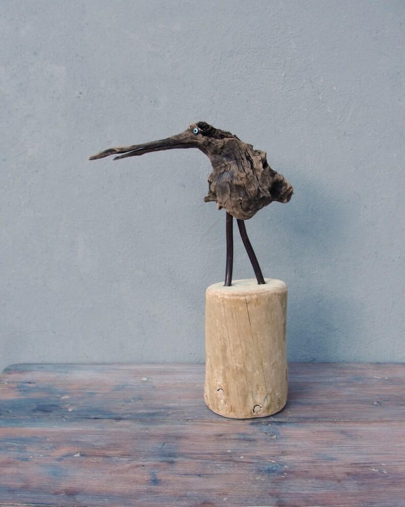 Driftwood Art Bird, Driftwood, Copper and Evil Eyes Driftwood Sculpture