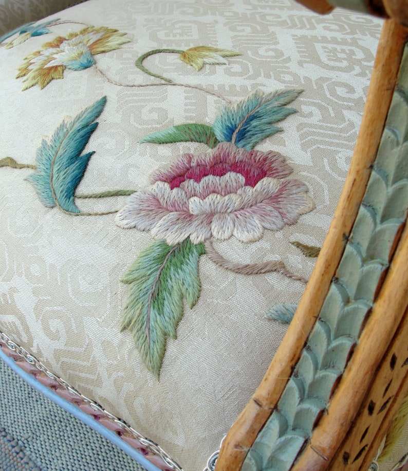 Floral Embroidered Chair Handcarved Wooden Armchair Bohemian Etsy