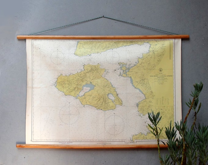 Vintage Nautical Sea Map, Maritime Chart, Lesbos, Greek Island, Turkish ...