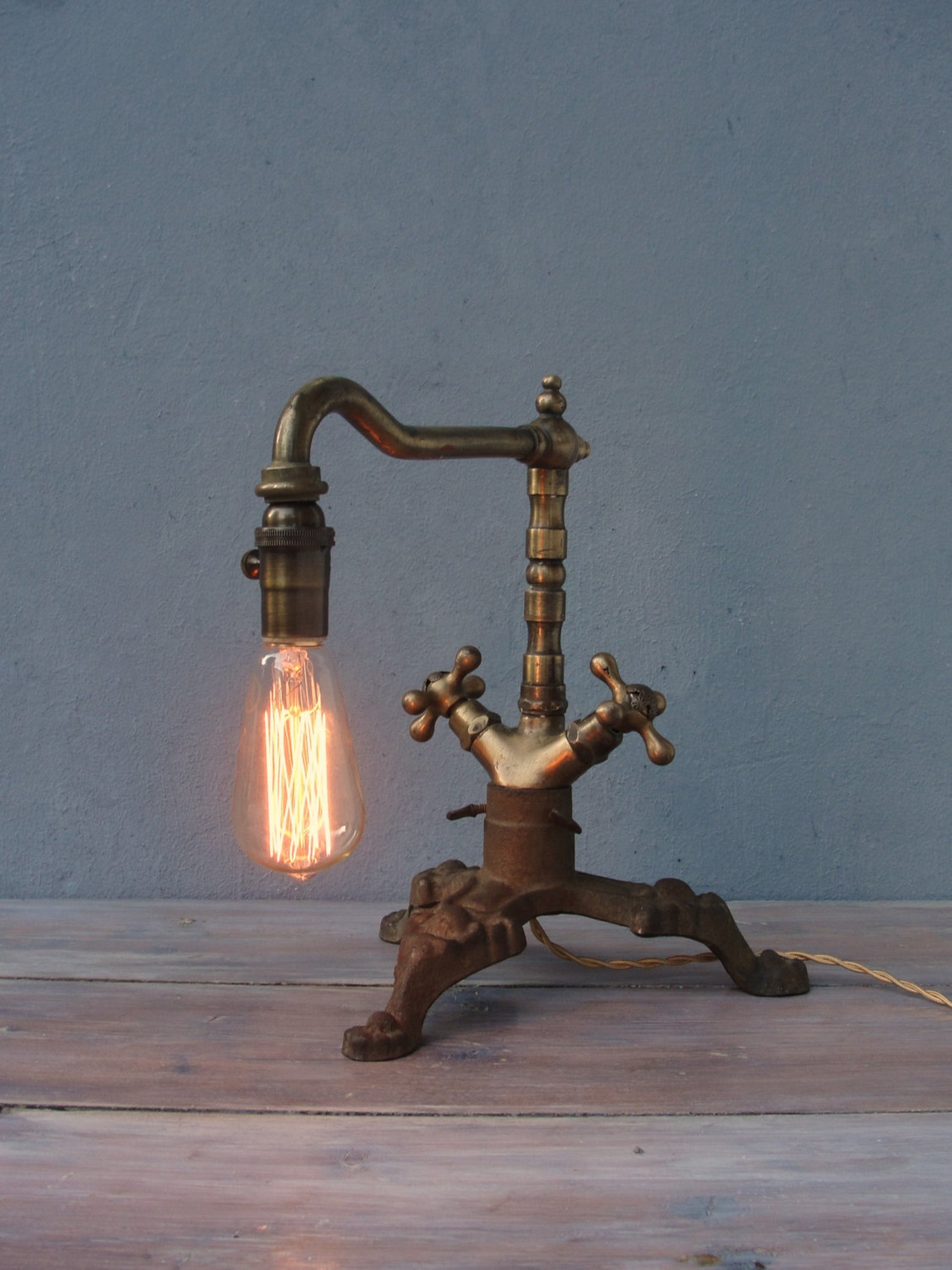 Steampunk Faucet Lamp, Industrial Table Lamp, Edison Lamp, Handmade