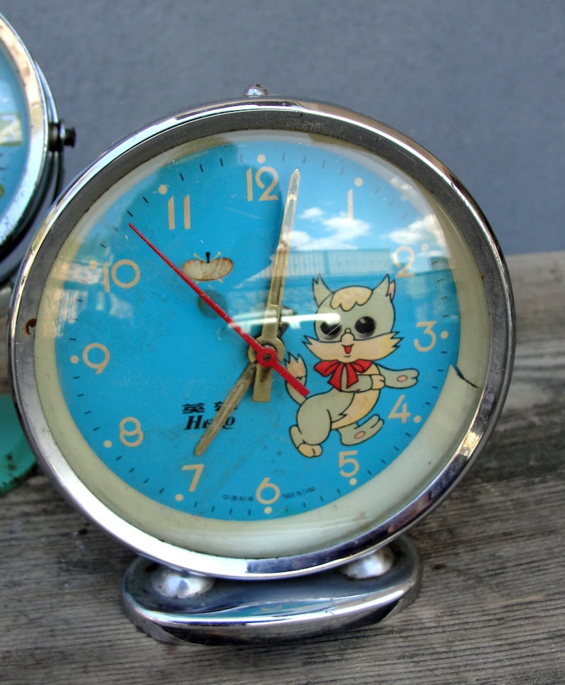 Vintage MCM Owl Cat Monkey Alarm Clock China Clock Wind up Etsy