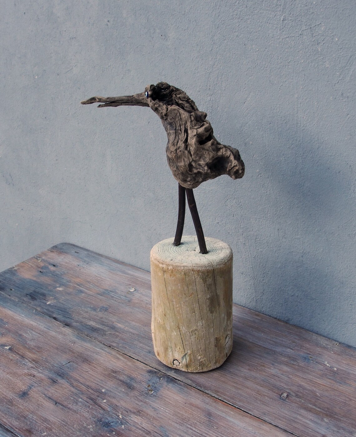 Driftwood Art Bird, Driftwood, Copper and Evil Eyes Driftwood Sculpture