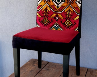 Art Deco Chair, Embroidered Moulin Rouge, Geometric Vanity Stool Colorful Bohemian Furniture, Boho Chair Vintage Embroidery