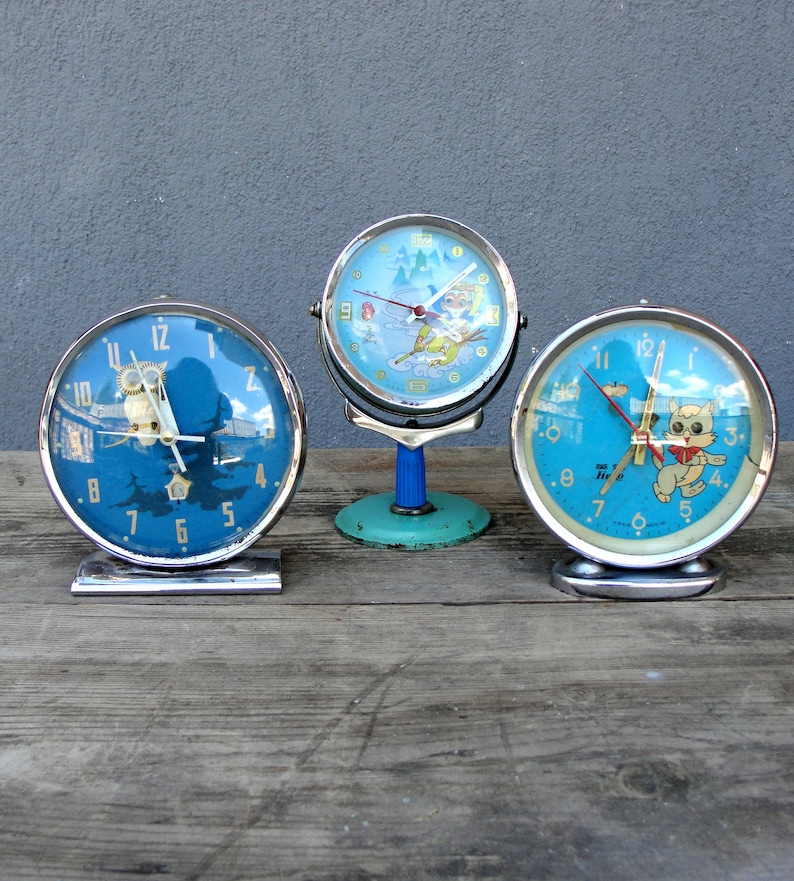 Vintage MCM Owl Cat Monkey Alarm Clock China Clock Wind up Etsy