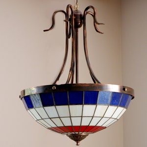 Stained Glass Ceiling Light, Brass Statement Lamp 1960s, Lamp, Handmade Copper Light, Bohemian Lighting, Vintage Decor