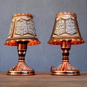 Vintage Copper Lamps, Handmade Copper Table Lamps,  Bohemian Lighting, Vintage Copper Decor, Vintage 1970s