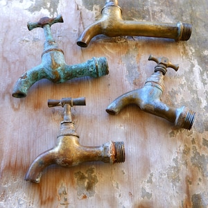 Grifos vintage, juego de grifos de latón, 4 grifos pequeños, grifos de baño turcos originales, latón macizo, años 50