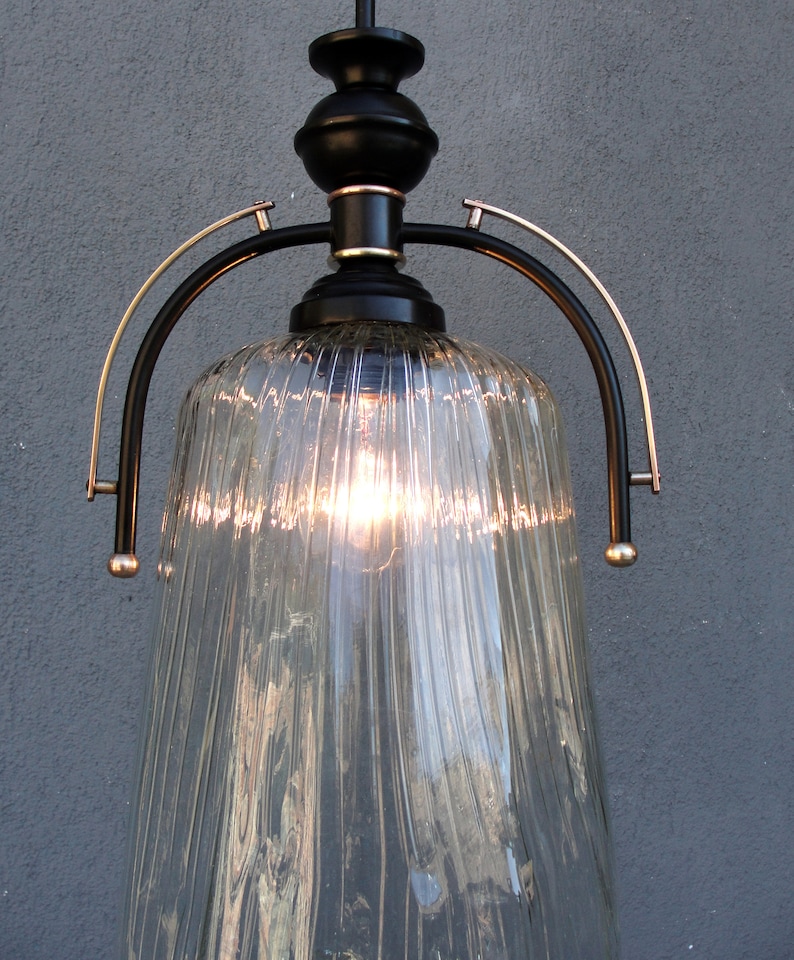 Handmade Glass Ceiling Light, Art Deco Style Glass Murano Pendant Light Lamp, Retro 1970s, Vintage, Lighting, Vintage 1970's image 10