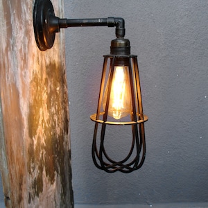 Steampunk Pipe Cage Lamp, Industrial Wall Sconce Lamp, Edison Lamp, Handmade Steampunk Lighting, Vintage Brass Pipe Plumbing