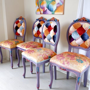 Patchwork Velvet Chairs, Alice in Wonderland, Vanity Stools, Bohemian Furniture, Boho Chairs, Vintage Tapestry