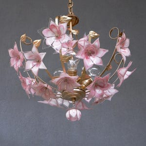 Blumen Lampe, Rosa Murano Kronleuchter, Deckenleuchte, Kronleuchter Lampe, Vintage handgefertigte Glaslampe 1970er Jahre