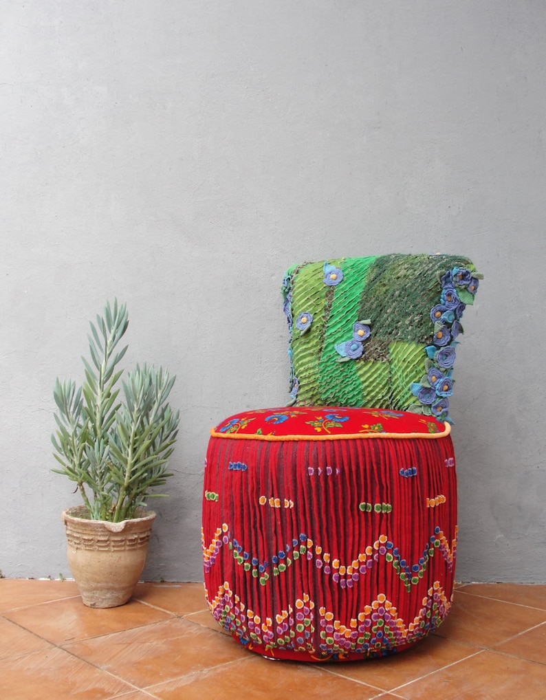 Bohemian Vanity Chair Embroidered Flower Power Vanity Stool Boho