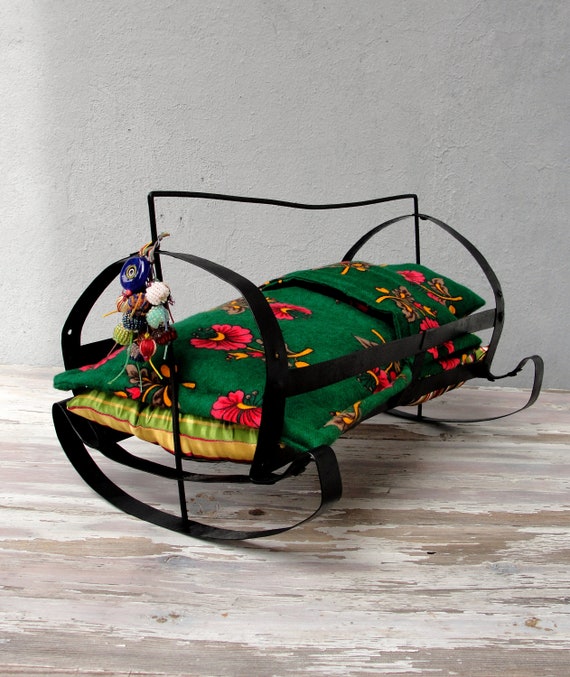 vintage metal doll crib
