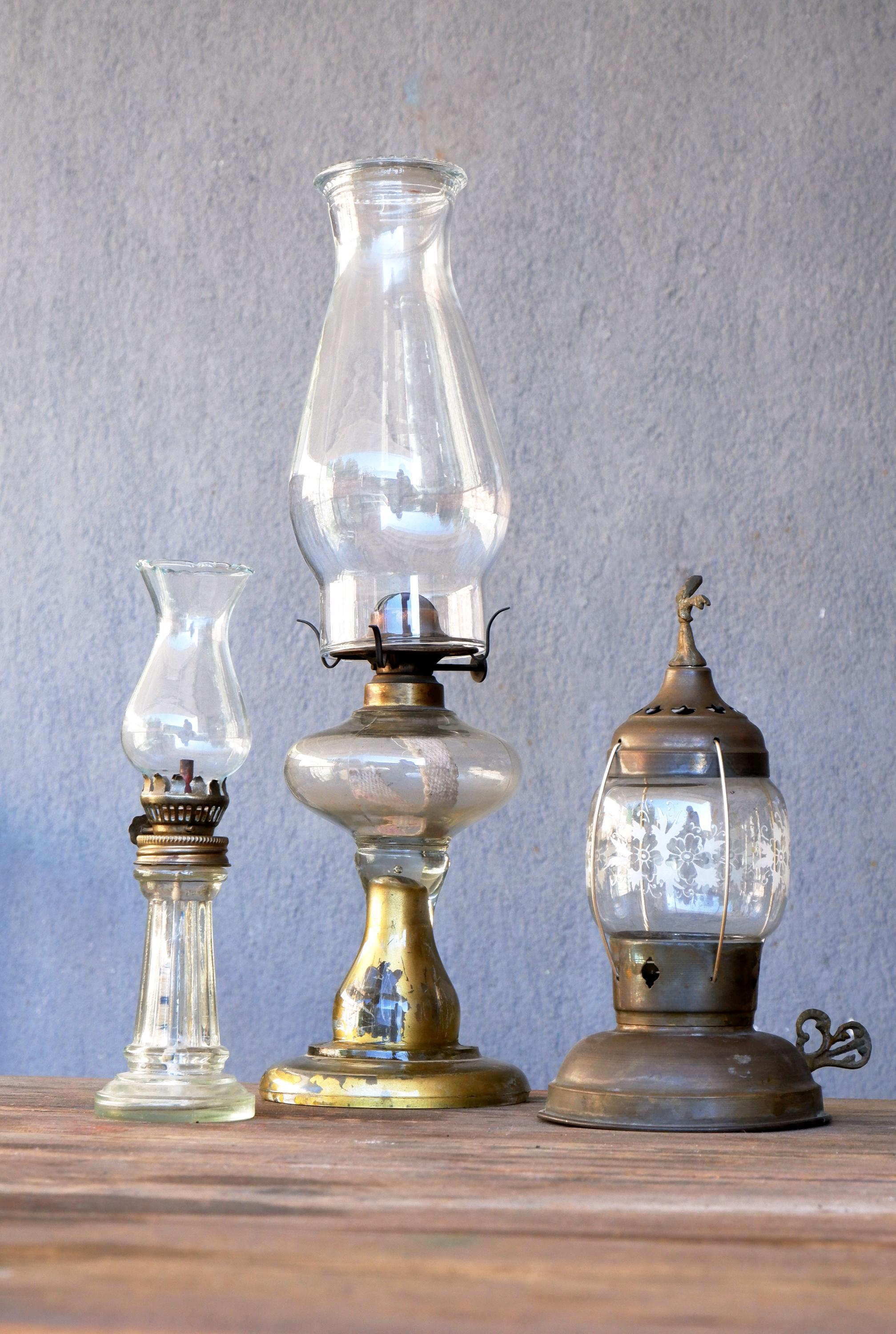 ヴィンテージガラス＆真鍮オイルランプ：1940年代～50年代の照明