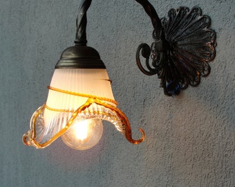 One Murano Wall Sconce, Lamp, Brass Wall Light,  Filigree Telkari Sconce,  Lighting, Vintage Brass Decor, Vintage 1970s
