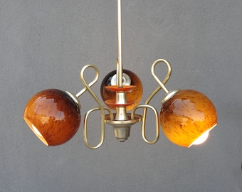 Retro 1960s Lamp, Orange Brown Ceiling Lamp, Midcentury chandelier, Ceiling Light, Chandelier Lamp,  Vintage 1960s