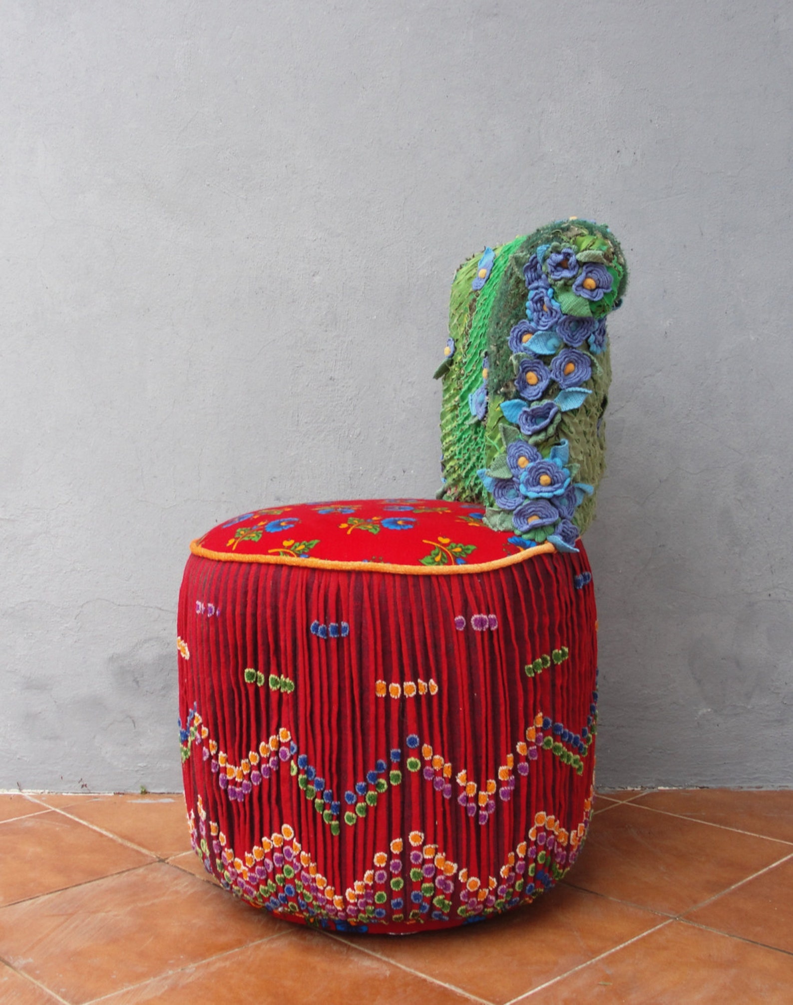 Bohemian Vanity Chair Embroidered Flower Power Vanity Stool Boho