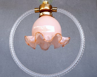 Pink Ceiling Light, Barovier & Toso Style Art Glass, Copper Pendant Light Lamp, Retro 1970s, Vintage,  Lighting, Vintage 1970s