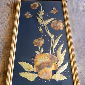 Vintage Copper Embossed Flower Art: 1960s Framed Home Decor