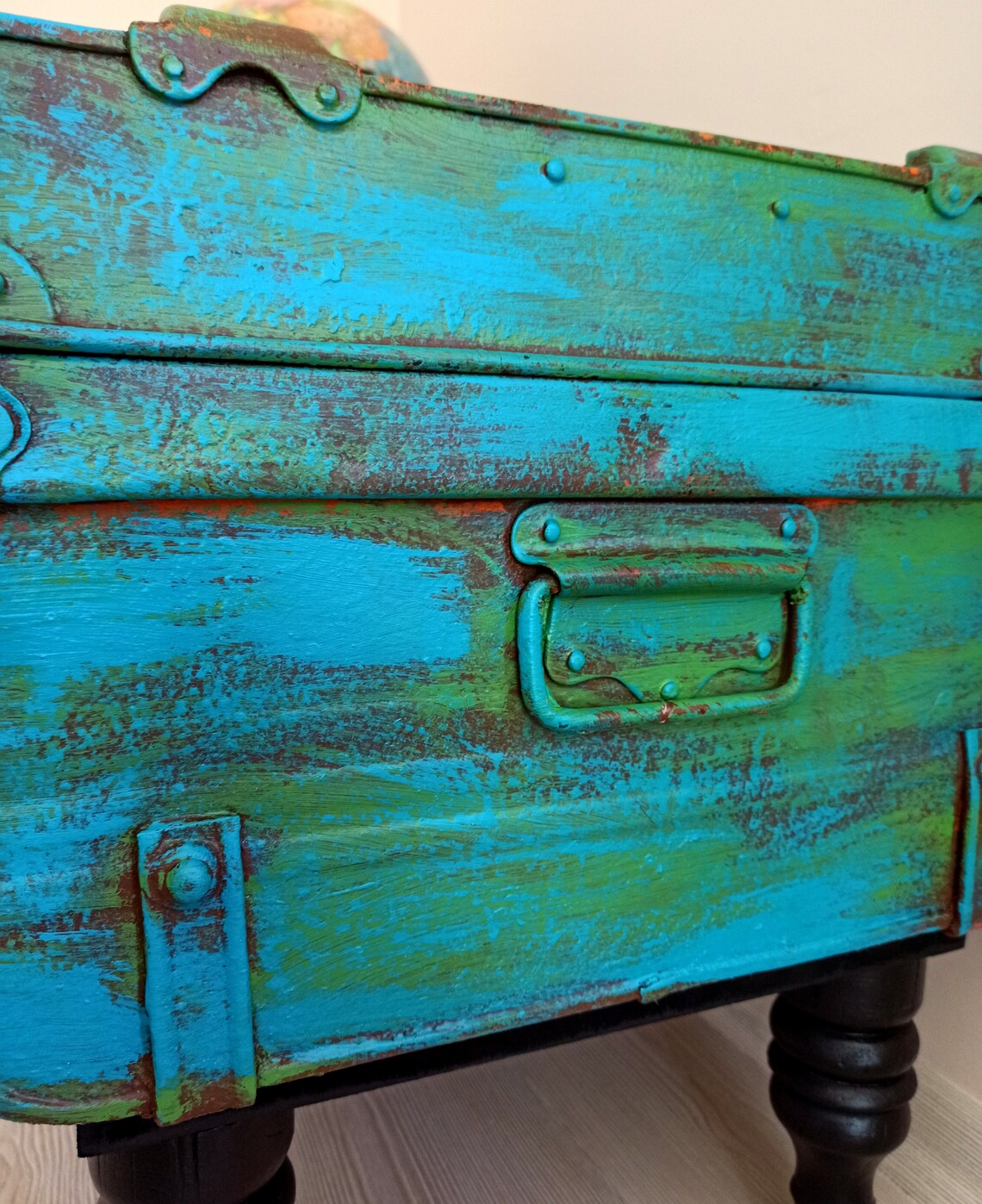 Vintage Trunk Coffee Table End Table With Wooden Legs 1910s Etsy