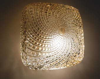 Midcentury Flush Mount Ceiling Light or Sconce, Honey Colored Art Glass Pendant Light Lamp, Retro 1960s, Made in Germany, Vintage Lighting