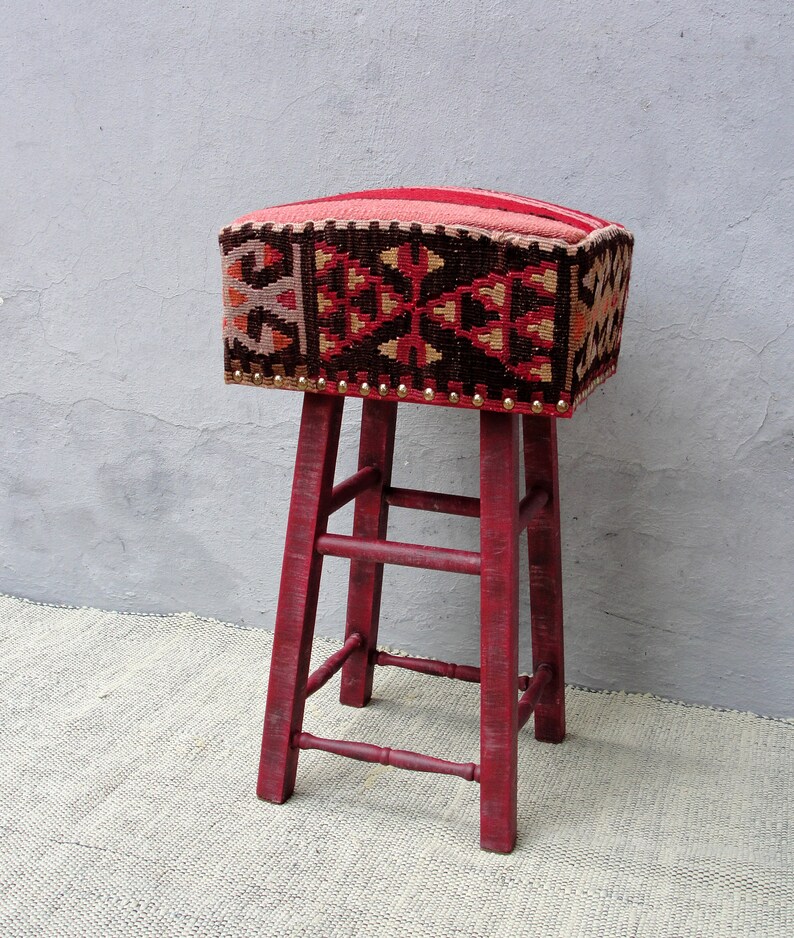 Kilim Stool Bohemian Wooden Furniture Vintage Kilim Hand Etsy