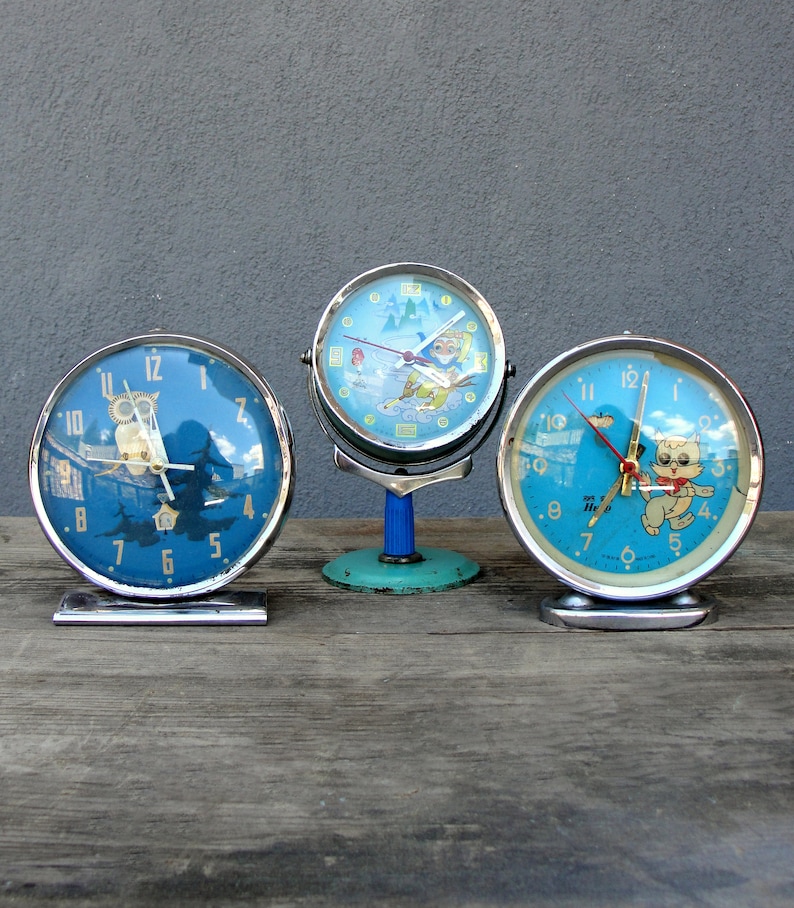 Vintage MCM Owl Cat Monkey Alarm Clock China Clock Wind up Etsy