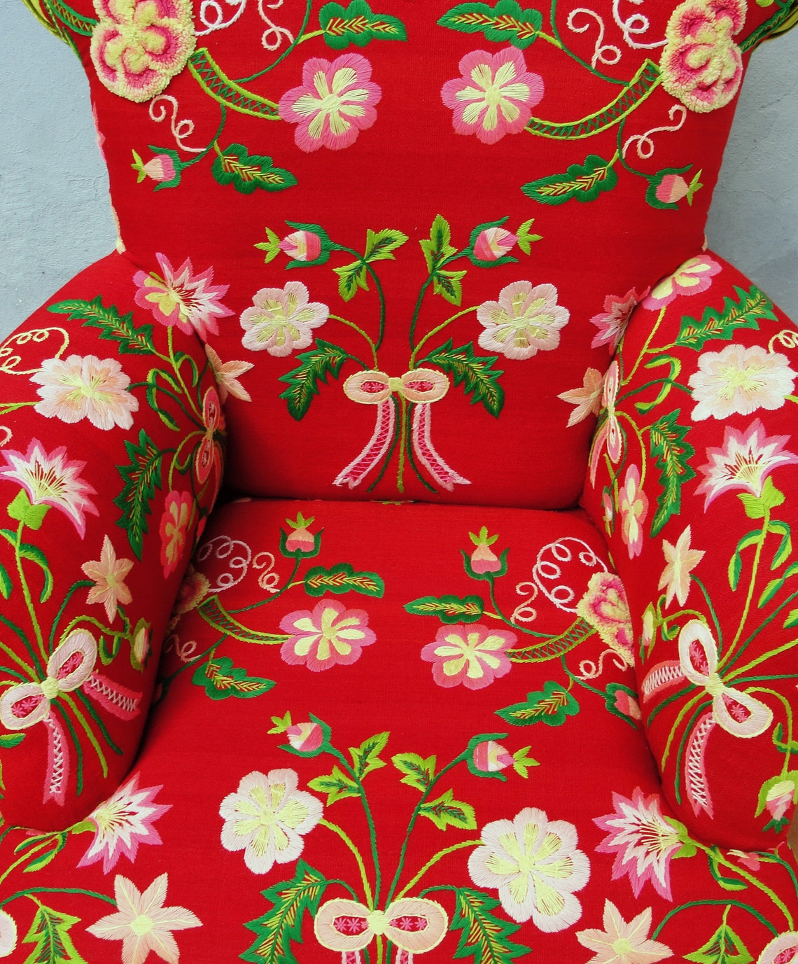 Floral Bergere Chair Embroidered Armchair Flowers and Bows Etsy