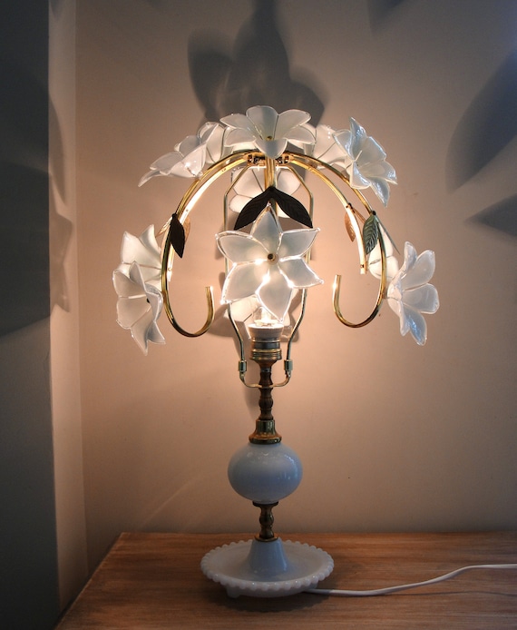 Murano Flower Table Lamp Handmade Murano Glass and Milk Glass