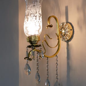 Crystal Sconce, Brass Wall Lamp, Palace Style Wall Light, Hollywood Regency Sconce, Lighting, Vintage Decor, Vintage 1970s