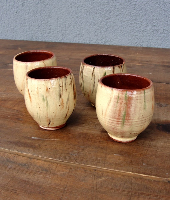 ヴィンテージハンドメイド陶器酒器 - 4個セット - トルコ陶器