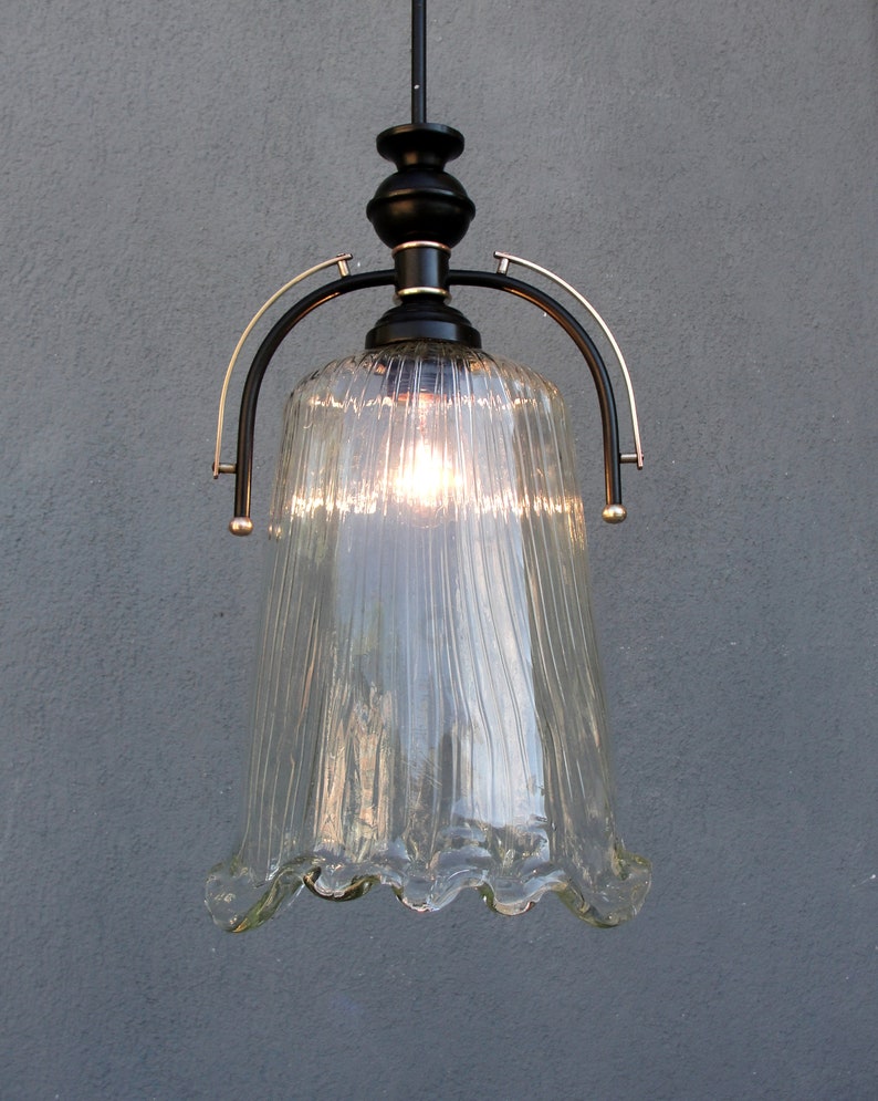 Handmade Glass Ceiling Light, Art Deco Style Glass Murano Pendant Light Lamp, Retro 1970s, Vintage, Lighting, Vintage 1970's image 2