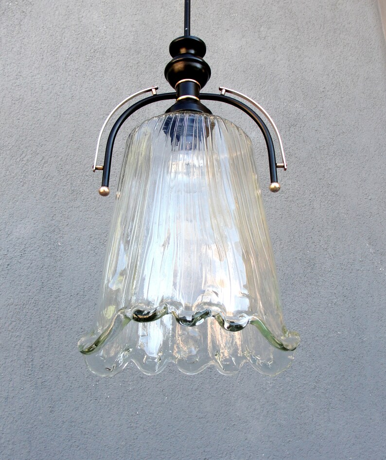 Handmade Glass Ceiling Light, Art Deco Style Glass Murano Pendant Light Lamp, Retro 1970s, Vintage, Lighting, Vintage 1970's image 8
