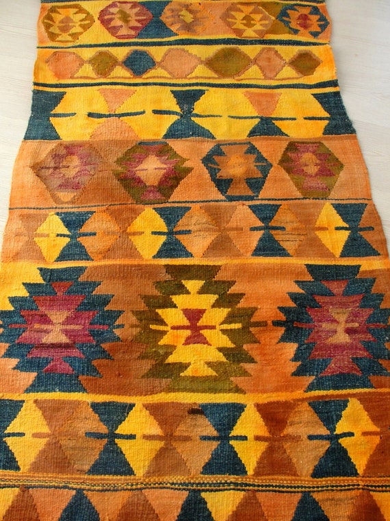 ビンテージ　トルコ　キリム　ラグ　カーペット　絨毯　幾何学的　ヴィンテージ オールドキリム ペルシャ絨毯 ヴィンテージラグ カーペット 敷物/Old