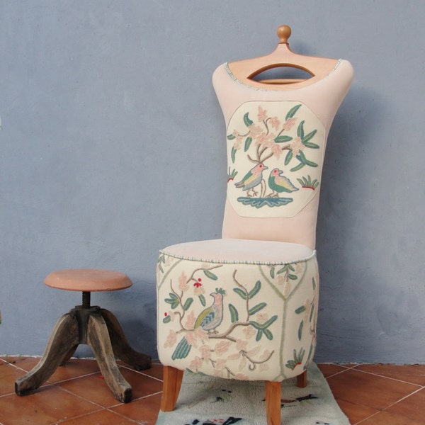Butler Chair Embroidered Clothes Stand Valet Stand Vanity Stool Wooden Furniture Vintage Embroidery - Made to Order