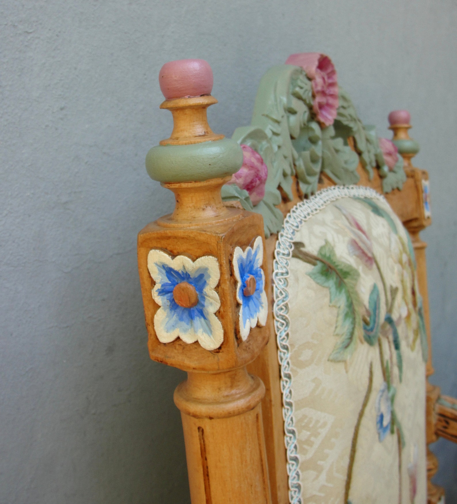 Floral Embroidered Chair Handcarved Wooden Armchair Bohemian Etsy