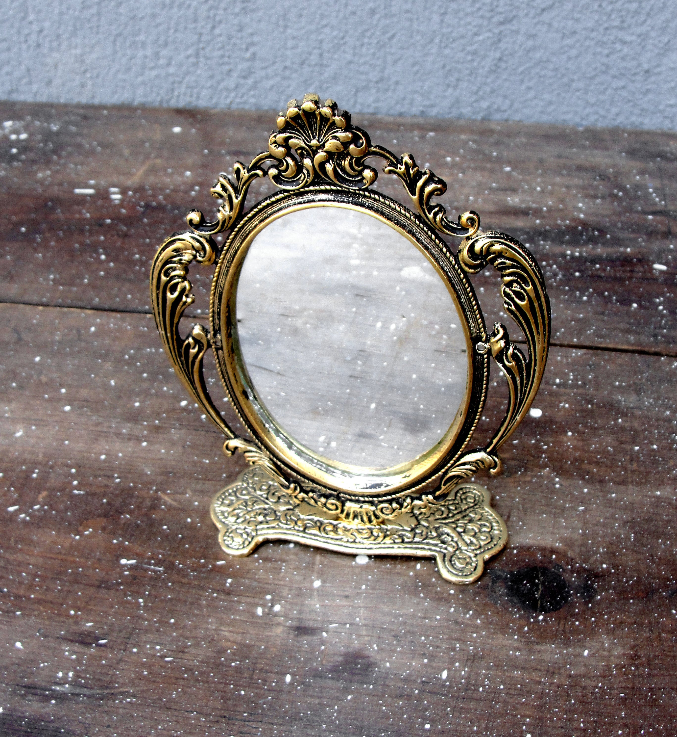 Espejo de mesa pequeño de resina con acabado en oro antiguo, ambiente de  tocador barroco, 20cm